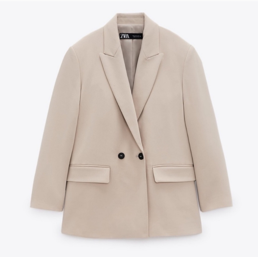 Zara Double Breasted, Oversized Blazer, Size XL, Beige